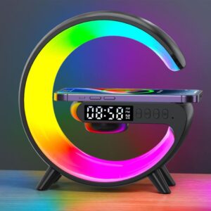 RGB LED Digital Alarm Clock with Wireless Charging & Bluetooth Speaker
